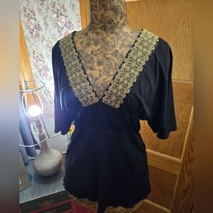 Vintage 90's PEPE JEANS Black and Gold Blouse, Boho Chic